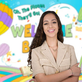 Aperturee - Rainbow Fire Balloon Welcome Back To School Backdrop
